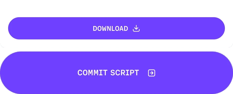 The foot of the Writers Room rail with a panel open: Commit Script runs the full width and carries its name.