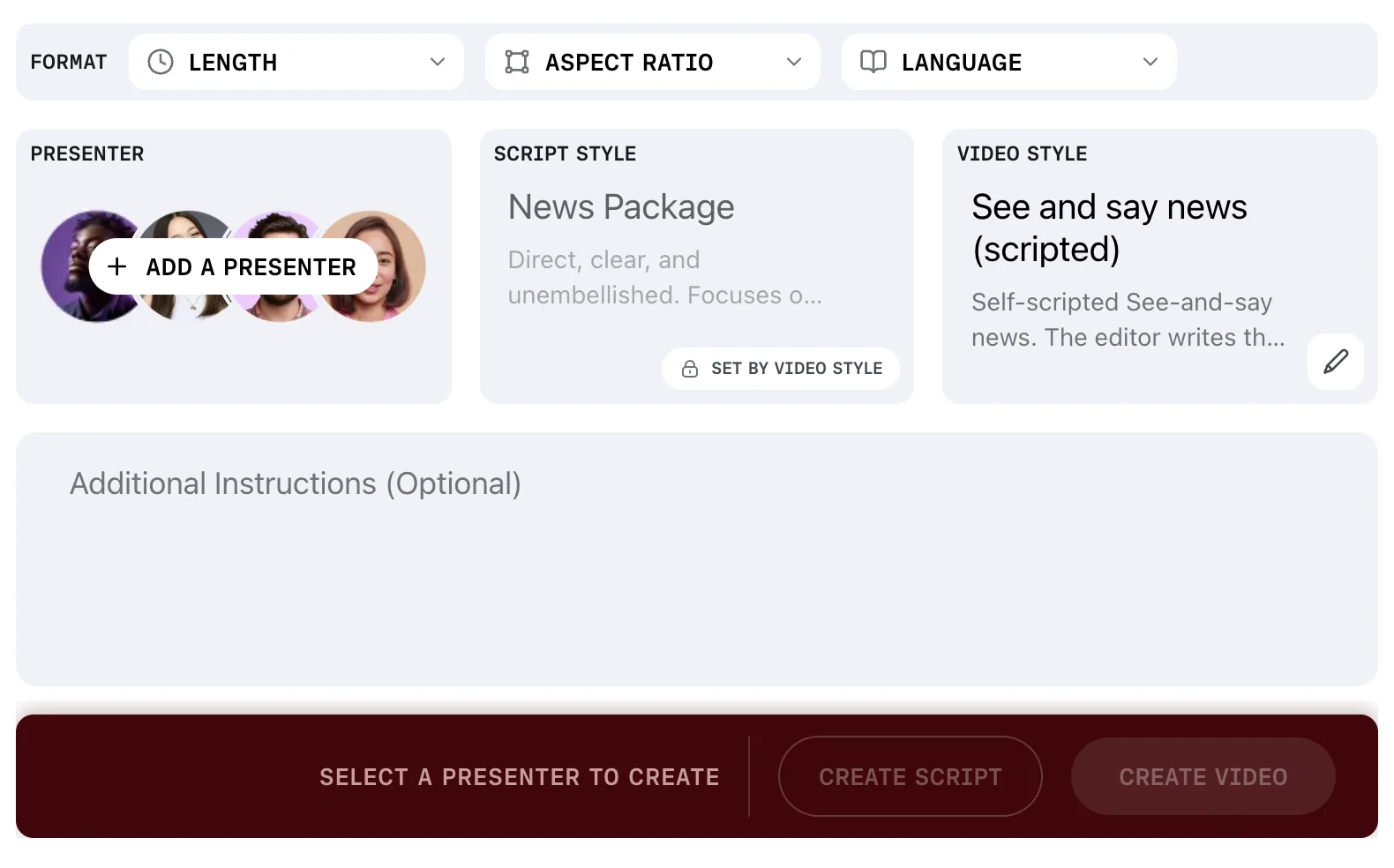 The Assignment Desk after a video style is chosen: the script style card is greyed out and carries a padlock reading Set by video style.